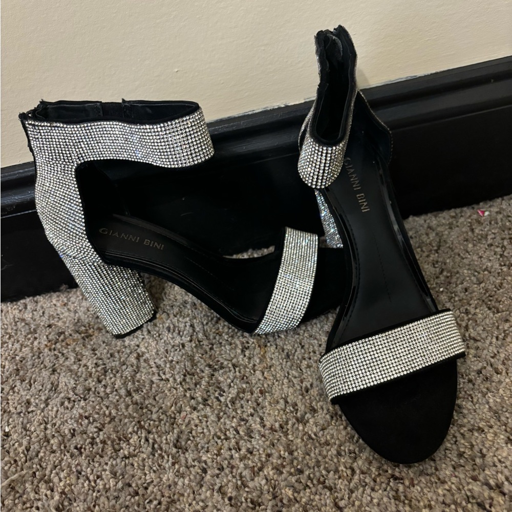 Women’s 8 black bedazzled ankle strap heels